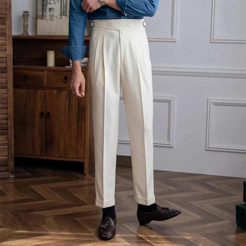 Office high-waist trousers made from durable polyester, styled for casual and elegant wear.