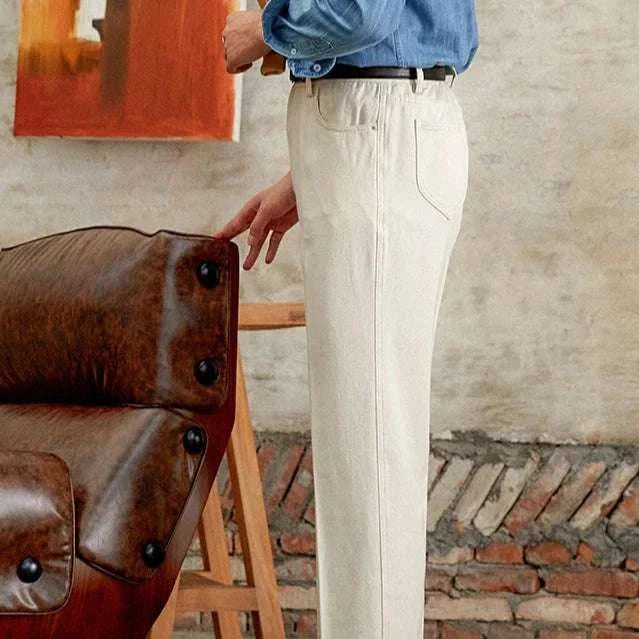 British pure cotton old money pants in elegant beige, perfect for any occasion.