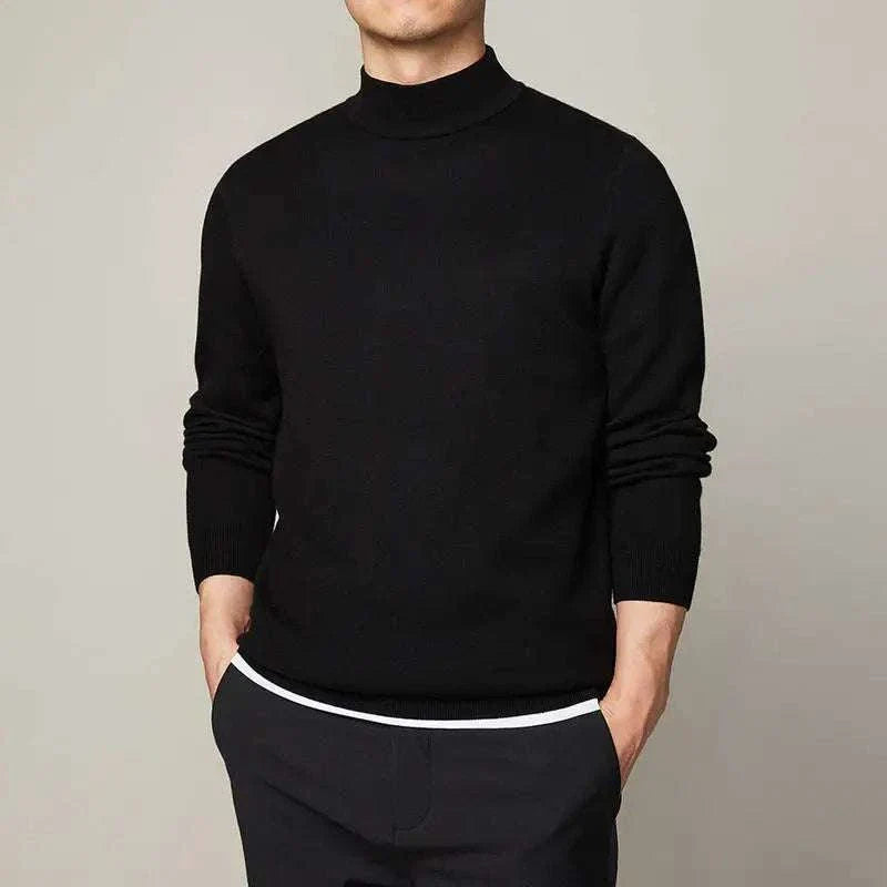 Men's winter half turtleneck sweater in black, cozy wool blend.