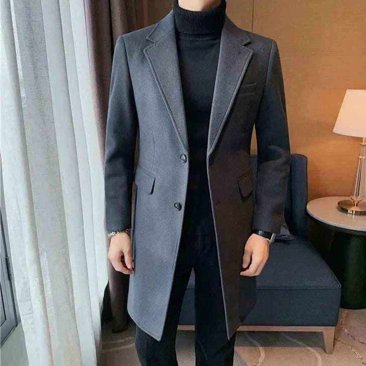 Elegant slim fit suit coat for men in charcoal gray, perfect for autumn and winter.