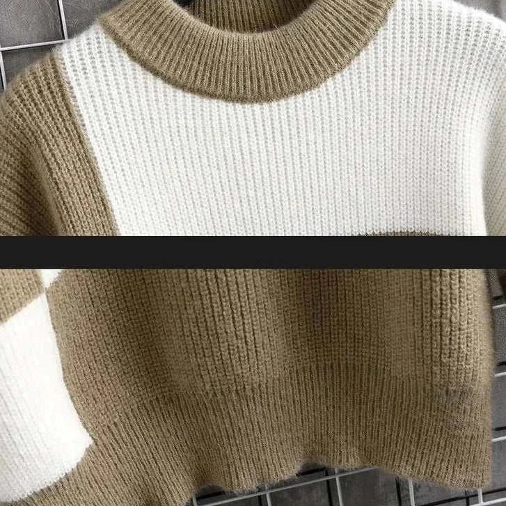 Norway winter sweater, beige and white knit design, all-season casual wear.