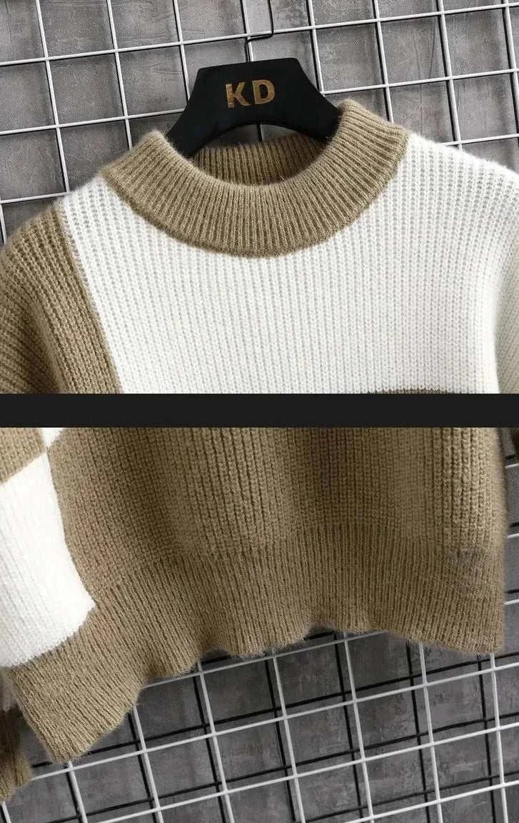 Norway winter sweater, beige and white knit design, all-season casual wear.