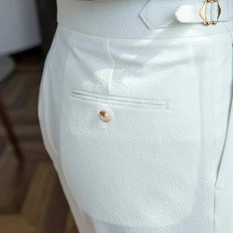 Italian design office high-waist trousers in solid pattern, perfect for smart casual wear.