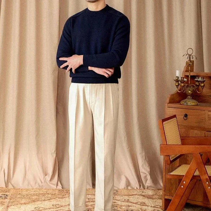 Japanese casual winter sweater for men in a stylish navy color.