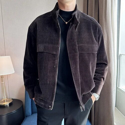 Corduroy winter jacket for men, casual elegant style, suitable for all seasons.