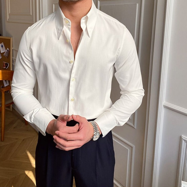 Antonios Wedding Shirt in white with long sleeves, smart casual style.