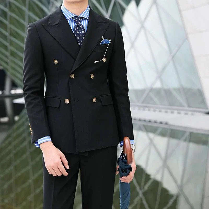 Mariage elegant suit in black, high-quality polyester and viscose, stylish and classy attire.