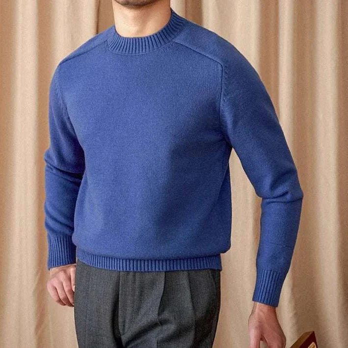 Blue Japanese casual winter sweater made of cotton and wool for men.