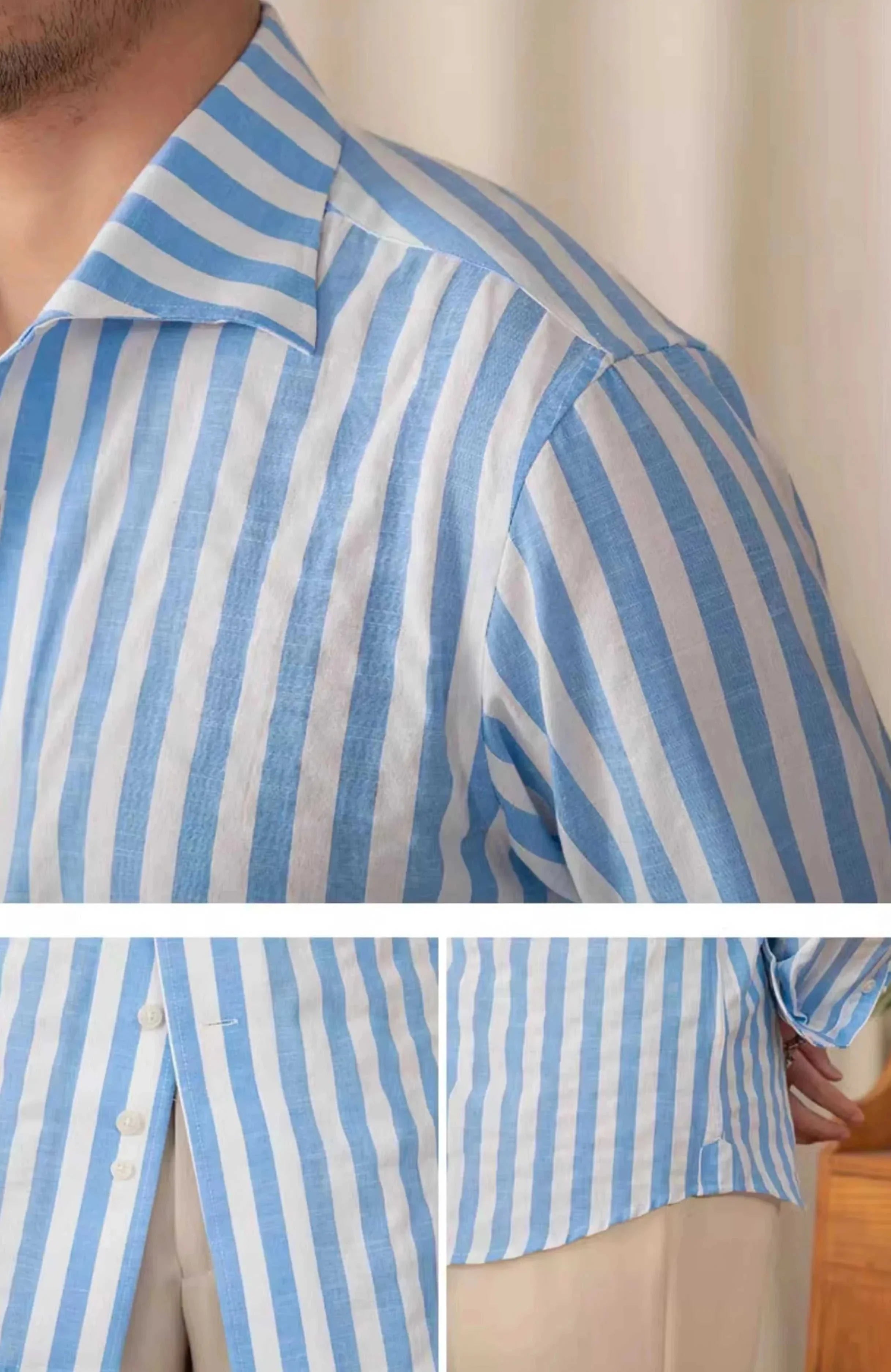 Business striped white summer shirt for men, elegant cotton and polyester blend.