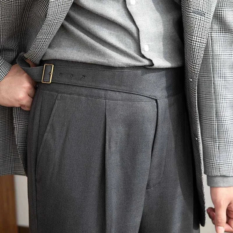 Autumn Italian high-waist trousers for men in solid design, elegant and comfortable.