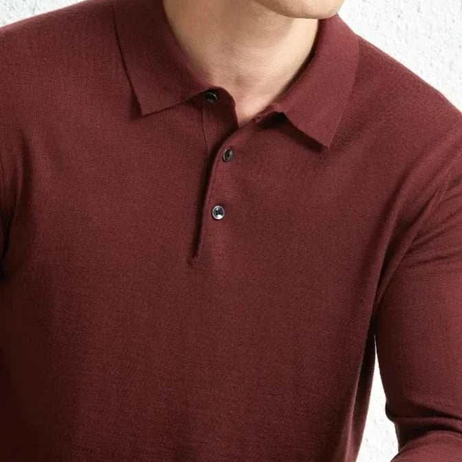 Men's slim fit wool autumn sweater in deep red color.
