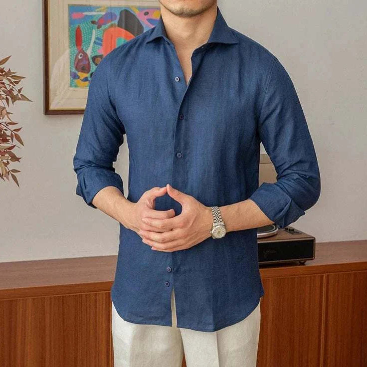 Men's lightweight linen long-sleeve shirt suitable for all seasons.