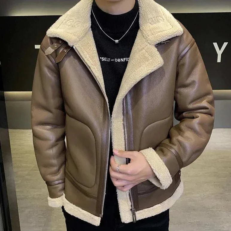 Men's Norway motor jacket in brown polyester with a cozy, casual style.