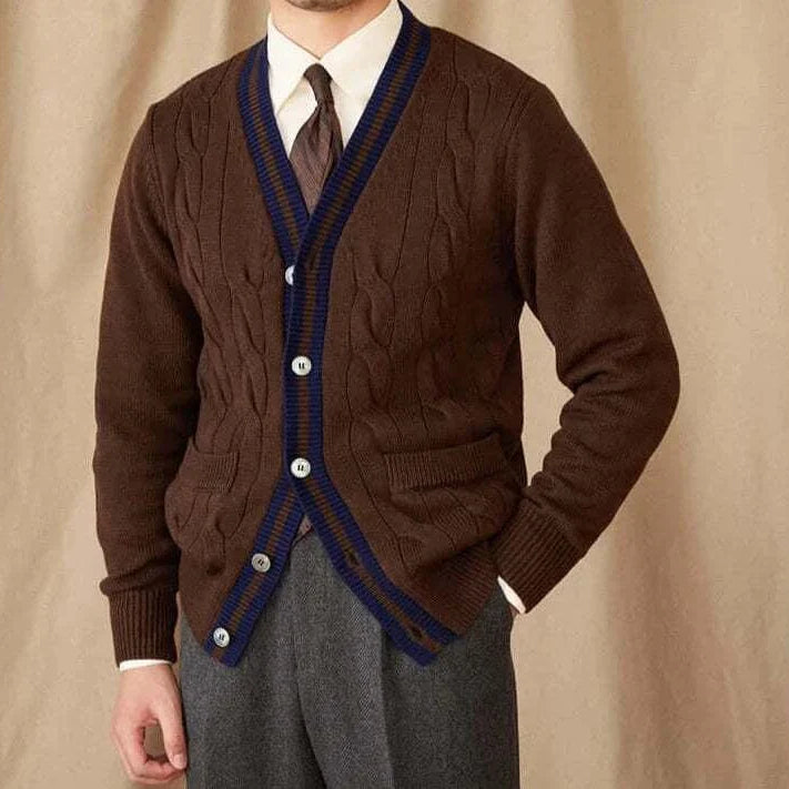 Antonios twisted knit cardigan in Italian vintage style, thin wool, men's fashion.