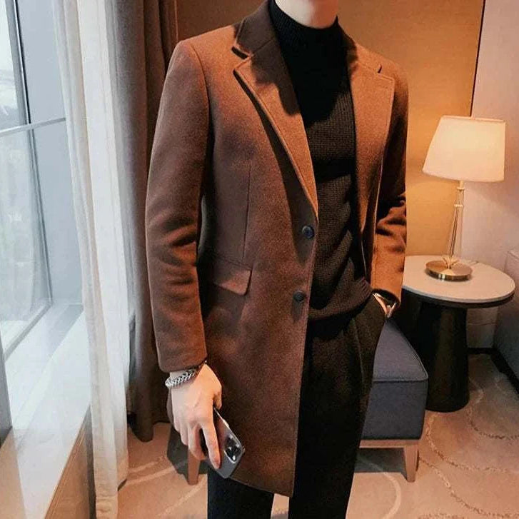 Elegant slim fit suit coat for men in brown, perfect for fall and winter.