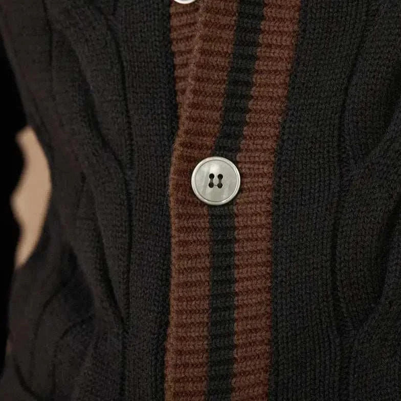 Antonios twisted knit cardigan with vintage Italian style and detailed buttons.