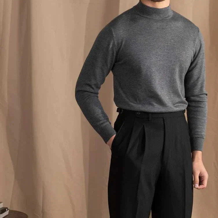 Men's Antonios slim fit half-turtleneck sweater in gray, cozy wool blend, perfect for versatile styling.