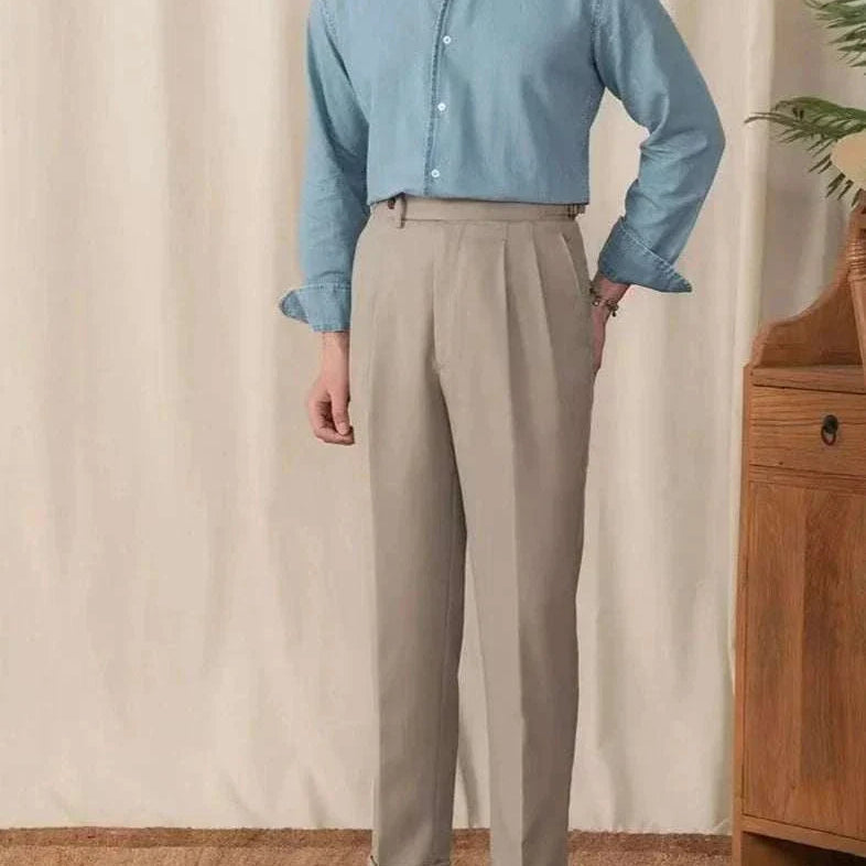 Vintage casual long sleeve shirt in lightweight fabric for men, solid blue color, perfect for spring/summer.