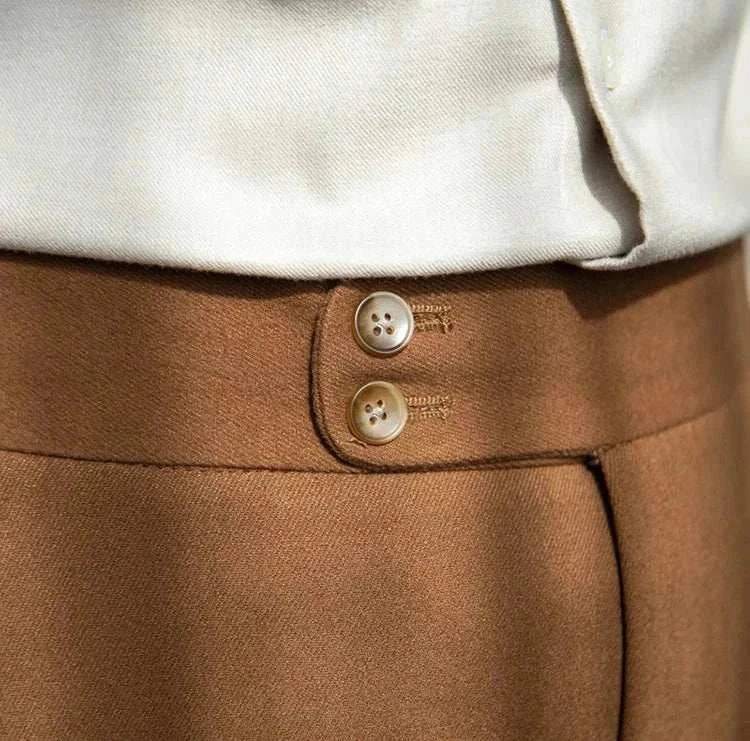 Autumn/Winter retro Italian trousers, solid pattern, comfortable polyester-cotton blend.