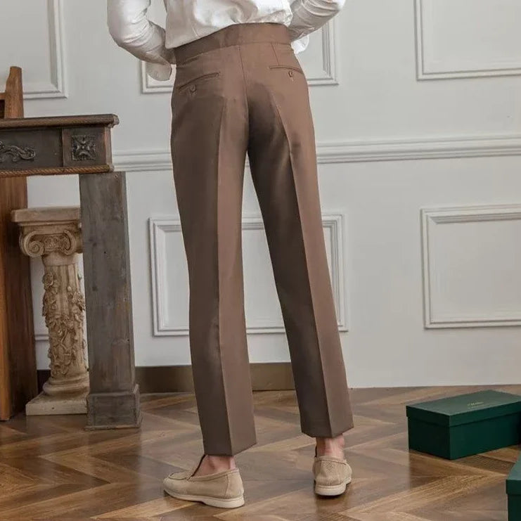 Antonios draped suit pants showcasing Korean-inspired elegance in a smart casual style.