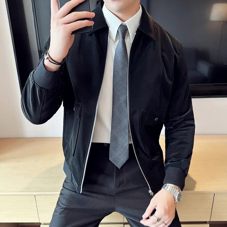 Men's VINCENT casual jacket, black faux leather, stylish and comfortable fashion for all seasons.