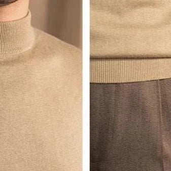 Antonios slim fit half-turtleneck sweater in beige, showcasing wool blend fabric.