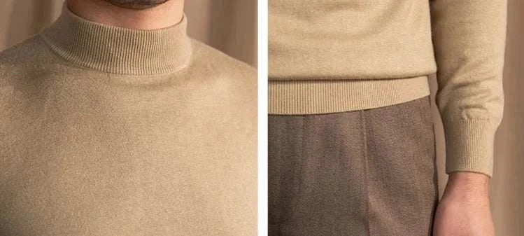 Antonios slim fit half-turtleneck sweater in beige, showcasing wool blend fabric.