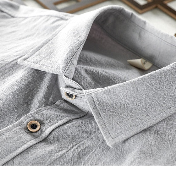 Maurice Solid Shirt in cotton-linen blend, stylish fit, and solid pattern.