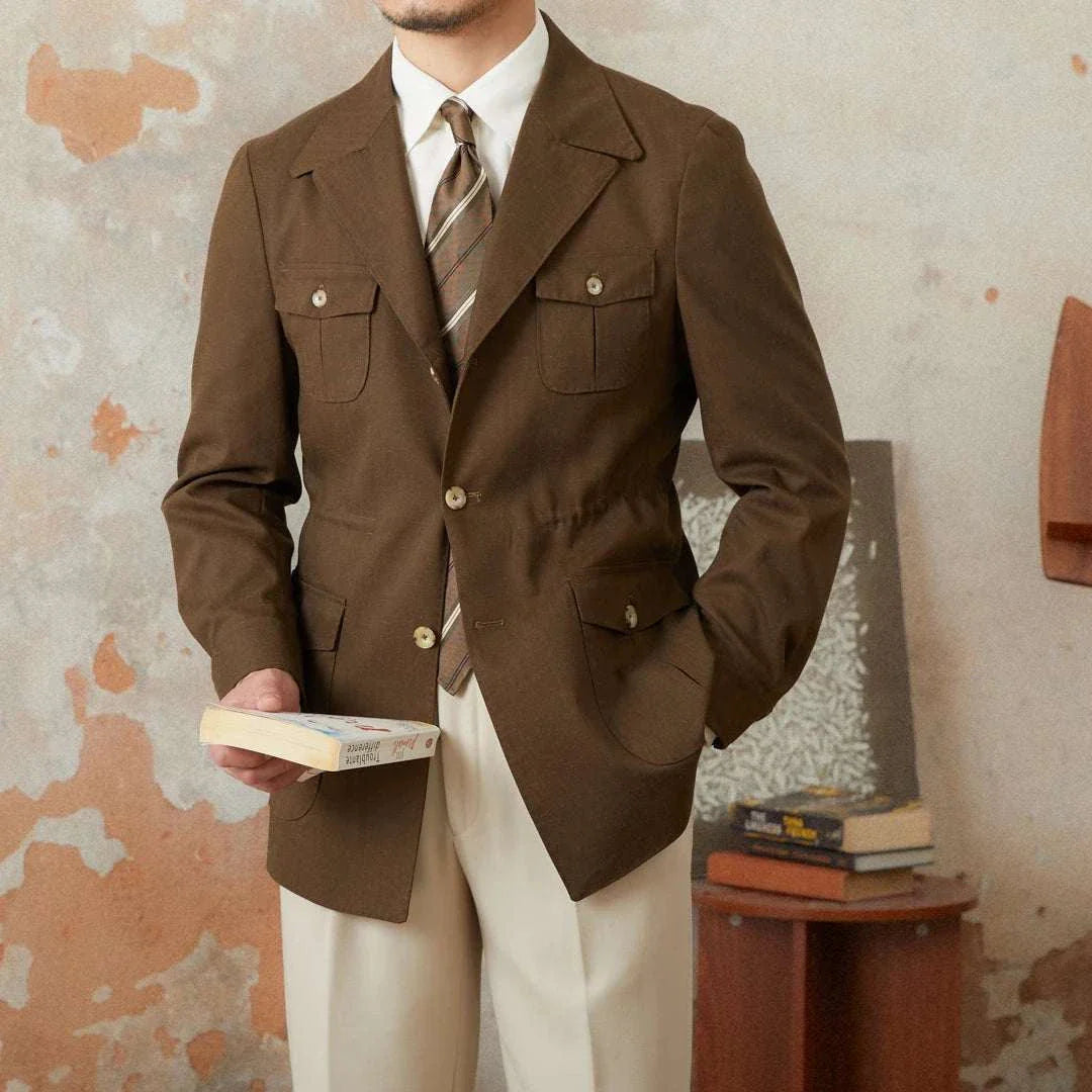 Autumn vintage old money coat for men in brown with elegant design and perfect fit.