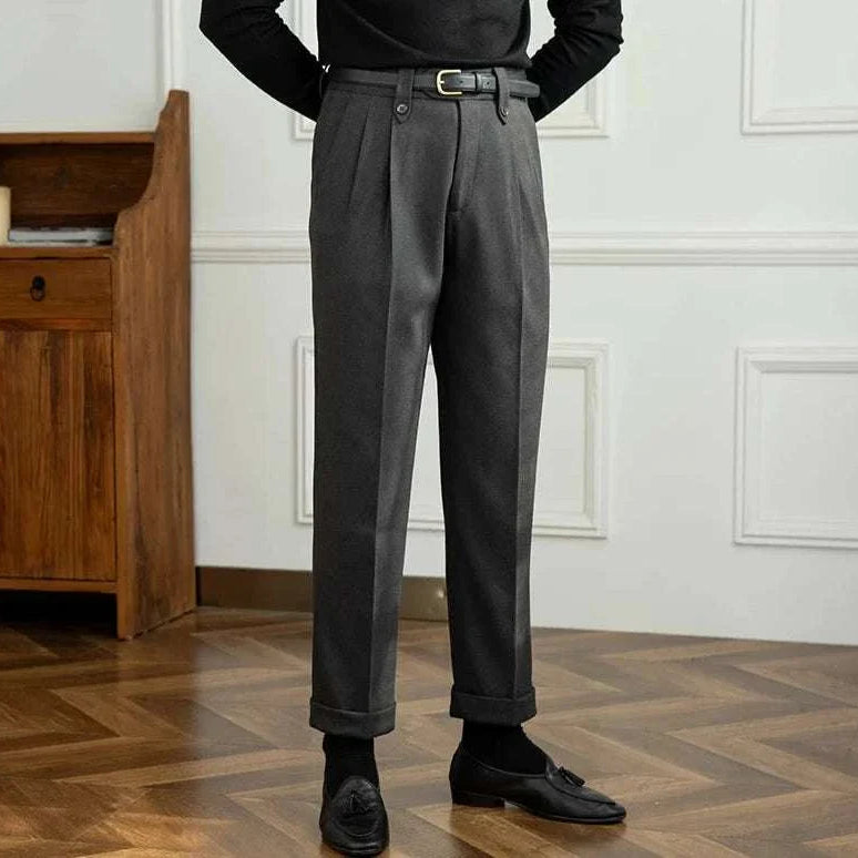 Straight high-waist casual trousers for men in solid color.