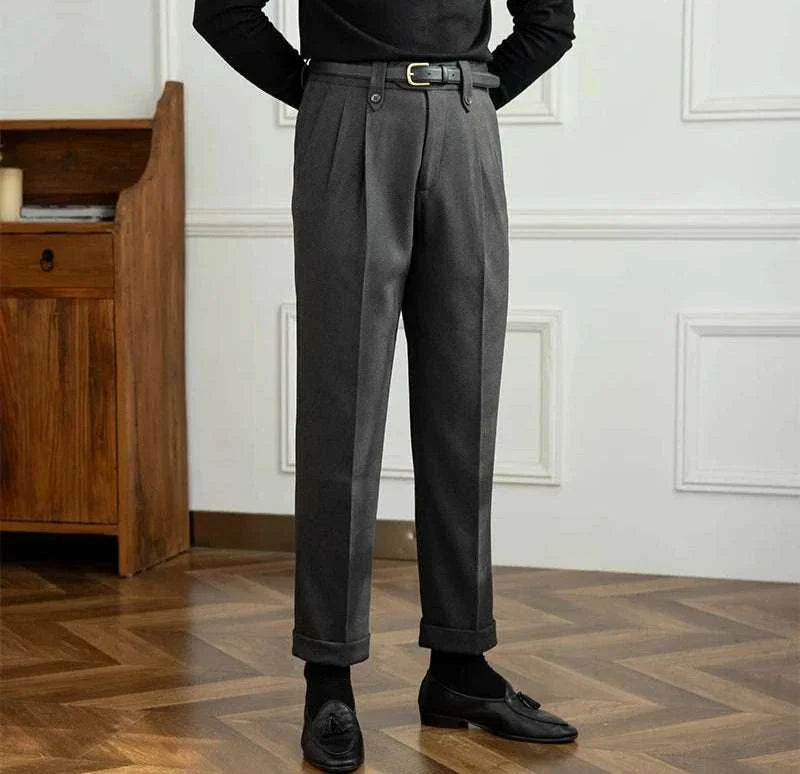 Straight high-waist casual trousers for men in solid color.