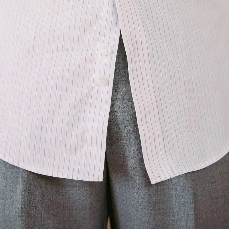 Business slim fit long sleeve premium shirt in white pinstripe design.