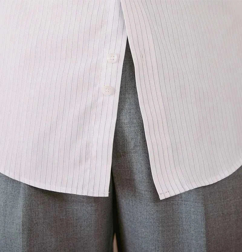 Business slim fit long sleeve premium shirt in white pinstripe design.