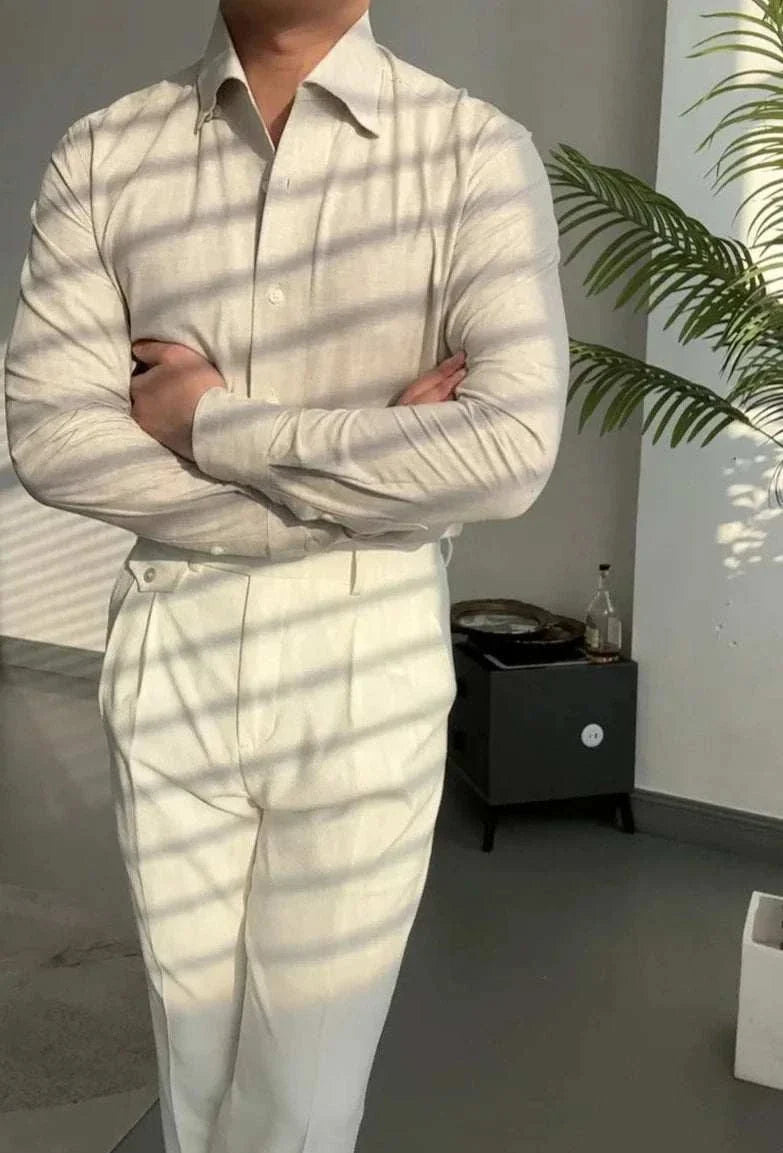 Office suit long sleeve shirt for men; casual, elegant, breathable polyester fabric.