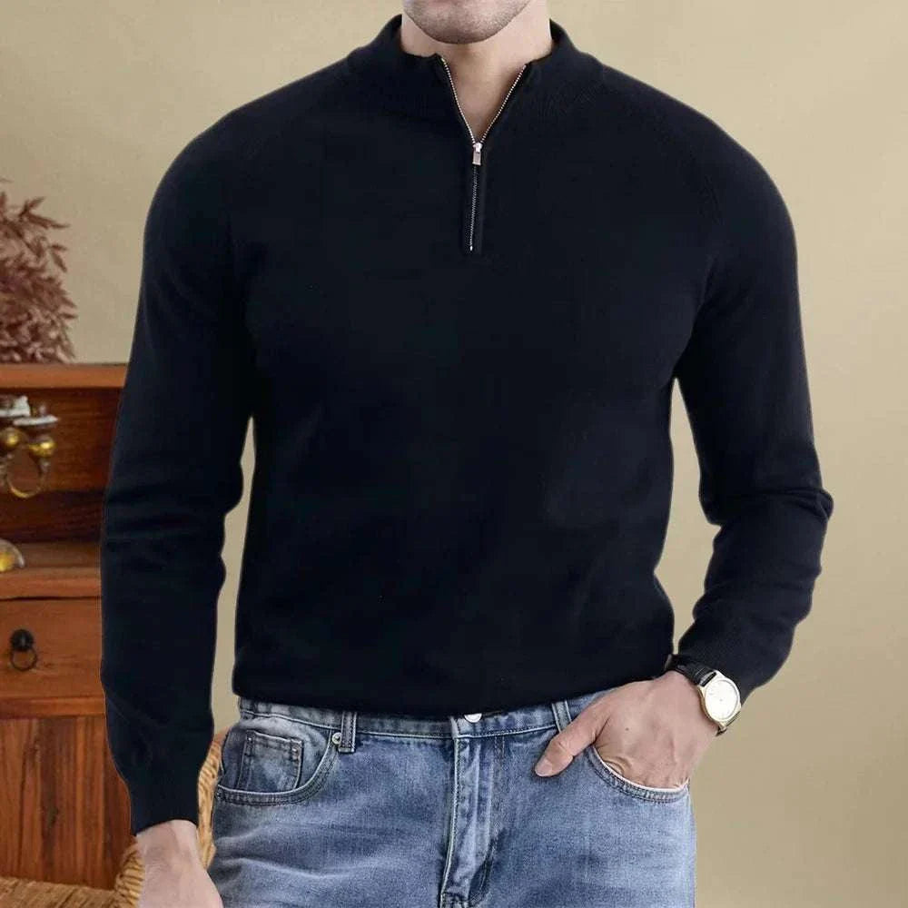 Men's wool smart casual premium sweater in black, stylish and comfortable for any occasion.