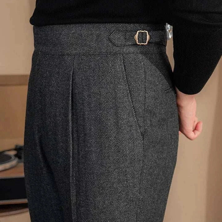Antonios vintage wool herringbone pants in smart casual style.
