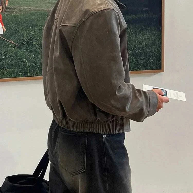 Autumn vintage PU leather jacket for men, stylish and warm faux leather.