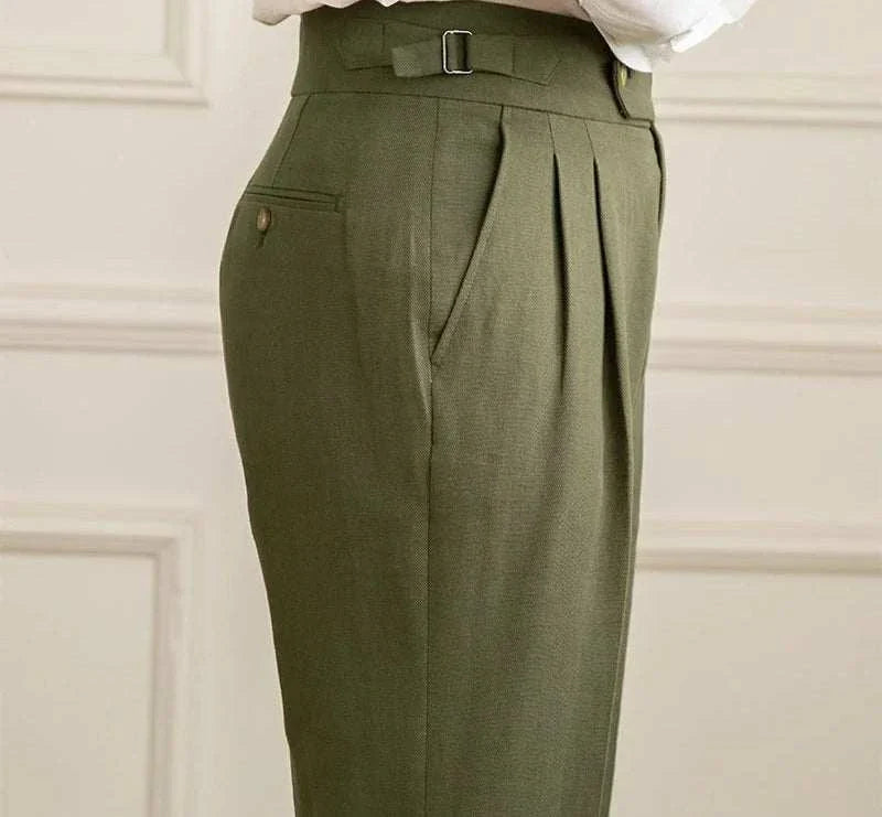 Antonios Naples cotton-linen pants in green, smart casual style.