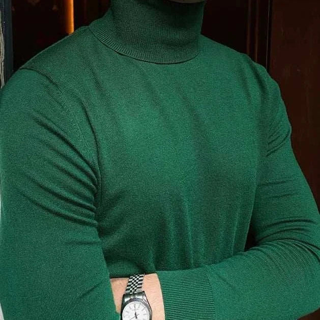 Men's green Antonios business turtleneck sweater, perfect for office wear and meetings.