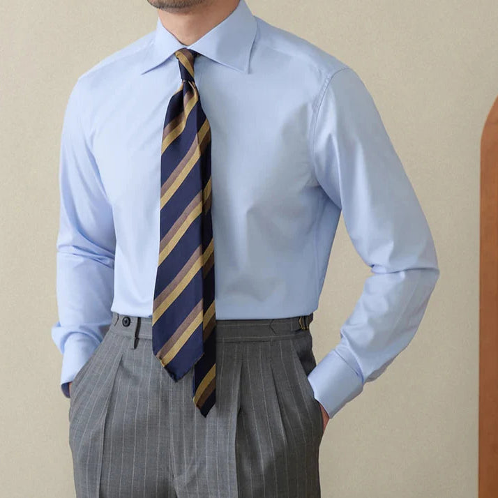 Italian style old money shirt for men, featuring a classic design with a striped tie.