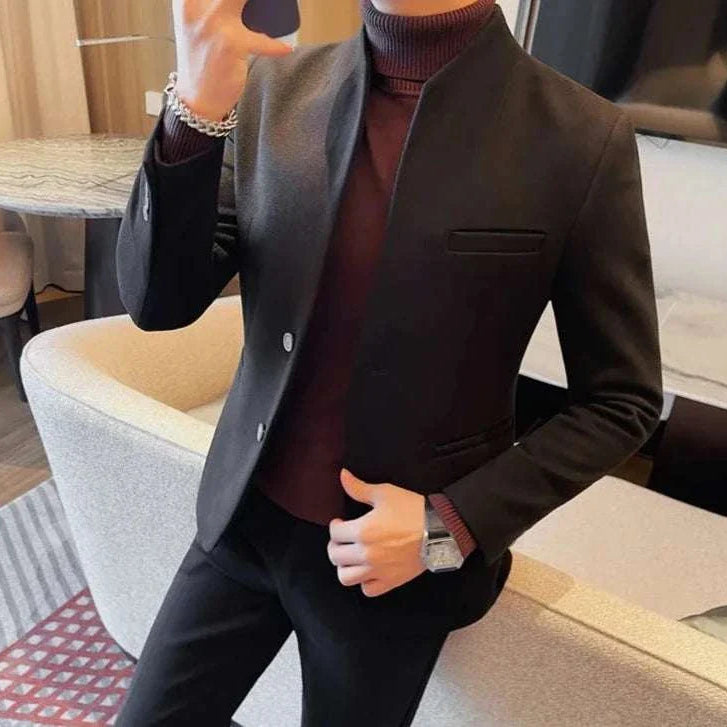 Formal blazer with round collar in a tailored fit on a man.