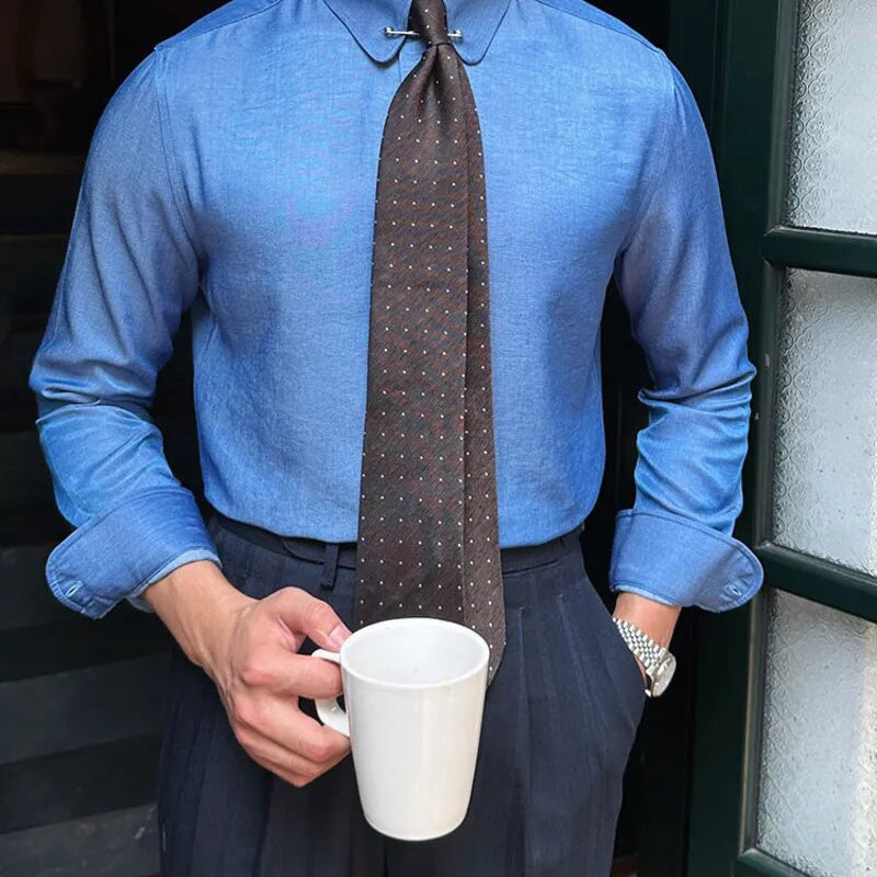 Smart casual Antonios Blue Shirt in solid polyester fabric, perfect for men.