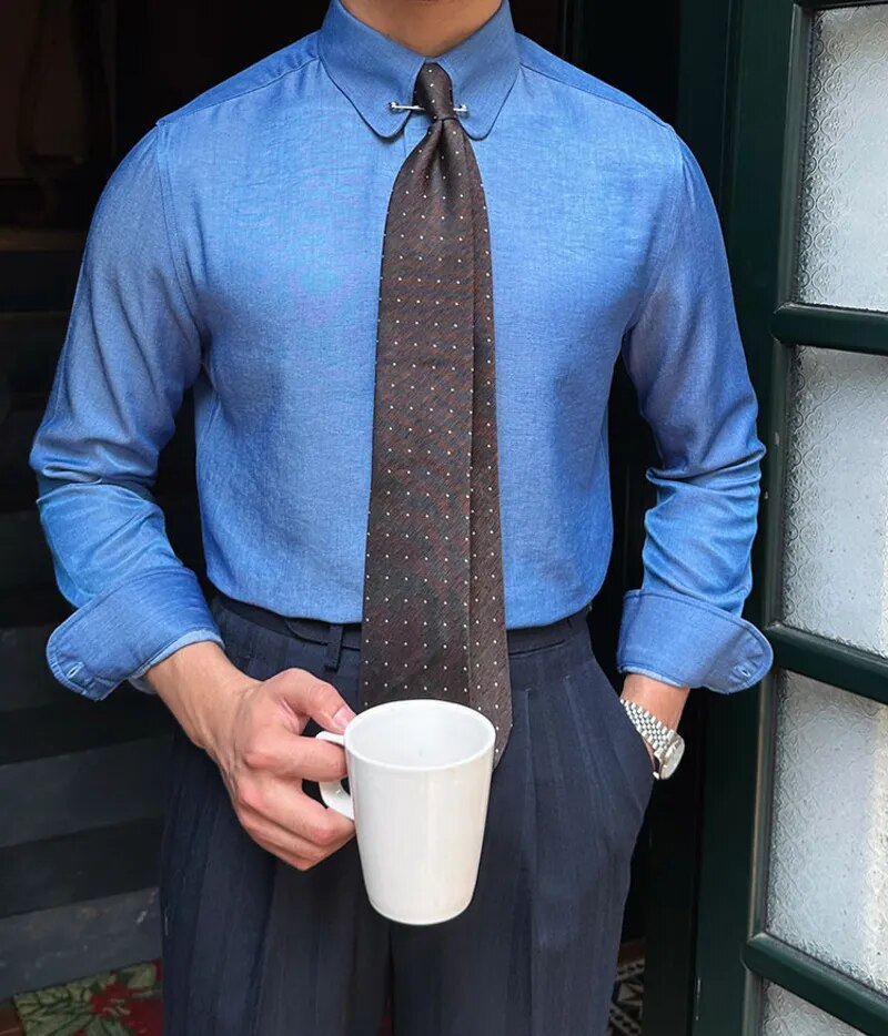 Smart casual Antonios Blue Shirt in solid polyester fabric, perfect for men.