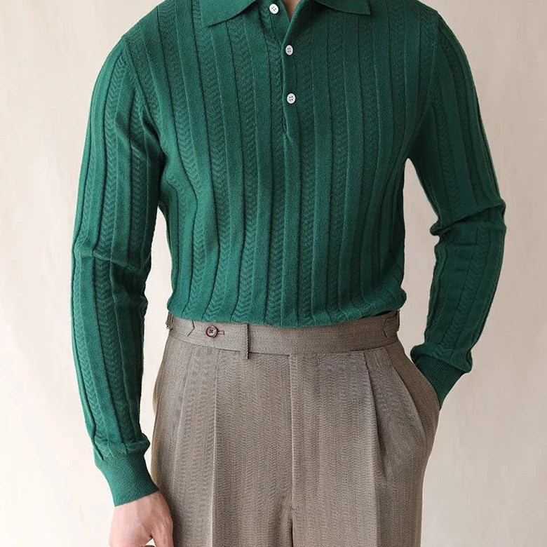 Korean premium sweater in dark green with elegant casual design.