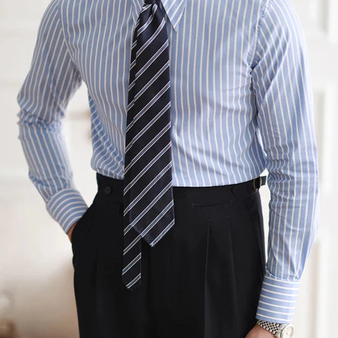 Business slim fit striped Italian shirt in soft cotton, elegant men's fashion.