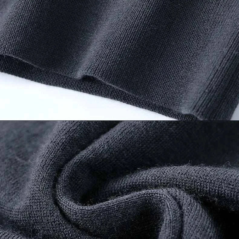 Close-up of the Antonios wool polo sweater showing the soft and cozy knit texture in a dark color.
