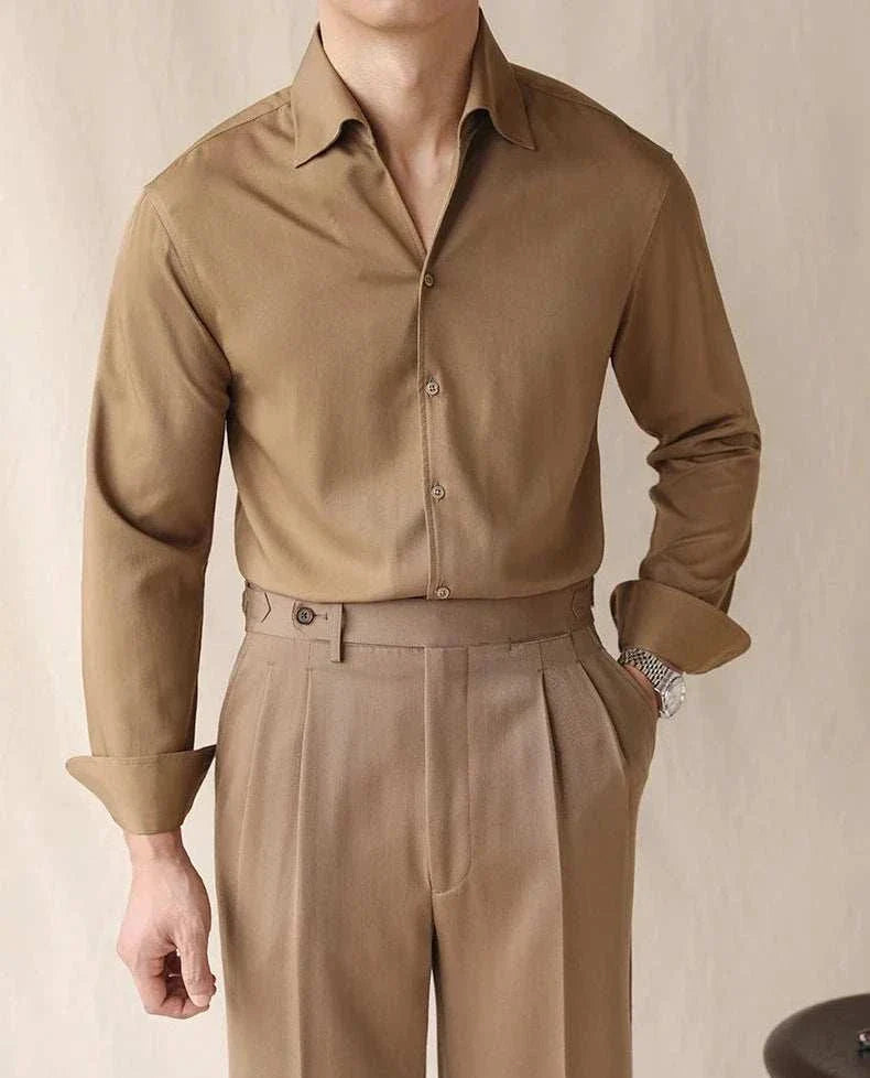 Business casual premium shirt for men, spring/summer, polyester, solid color, elegant style.