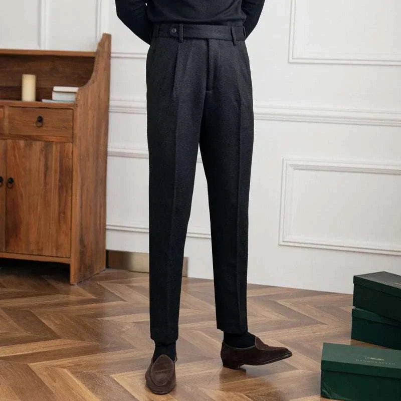 Winter wool Italian trousers in elegant solid design for men.