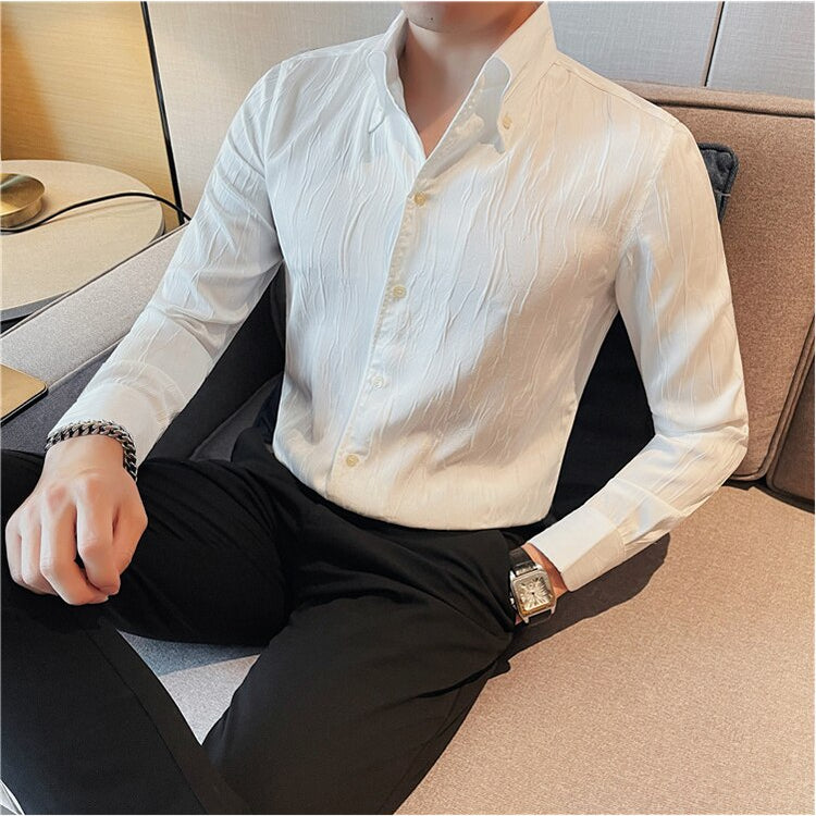 LUXE Long-Sleeve Shirt in high-quality cotton and linen blend, white, men's casual style.