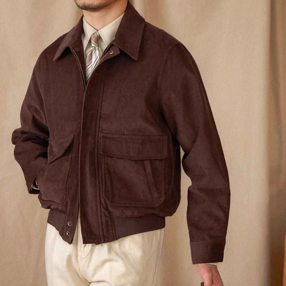 Pure cotton bomber jacket in brown, men's fashion.